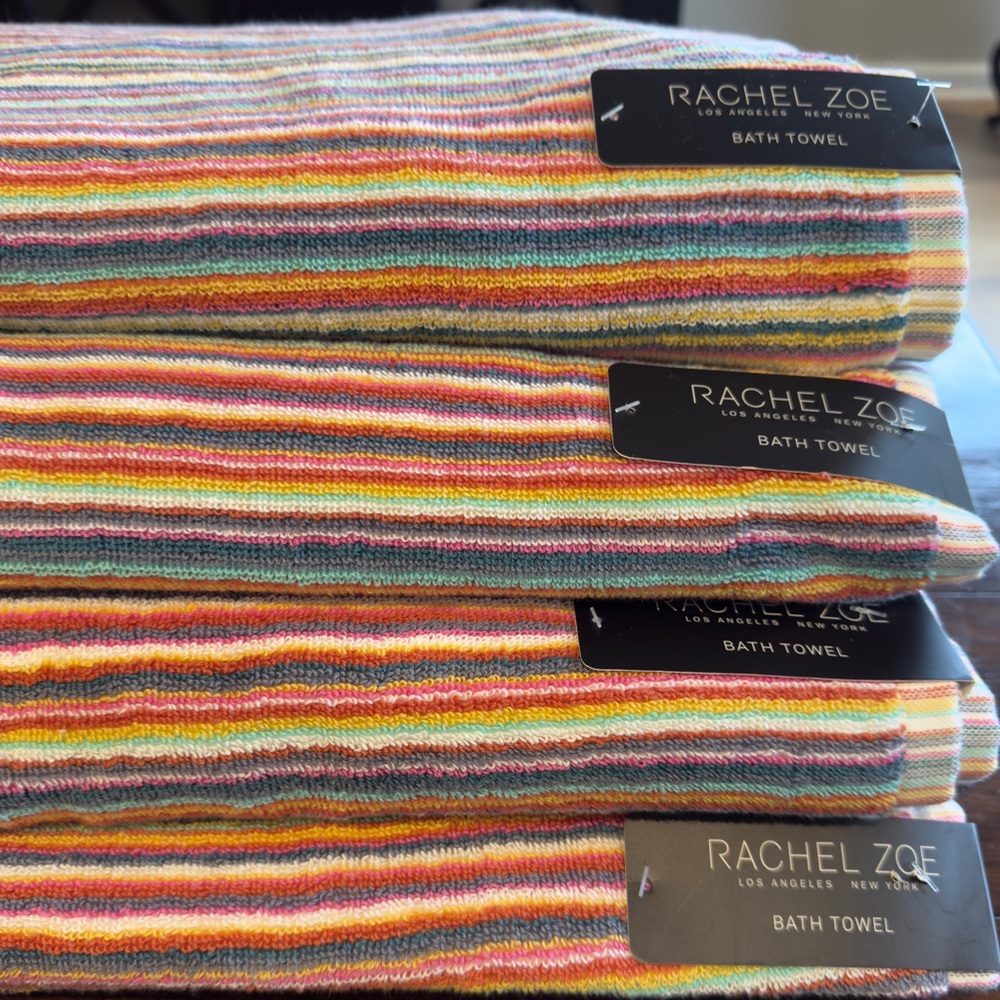 4 Rachel Zoe Rainbow Striped 56” x 30”Bath Bathroom Towel Set Set of 4